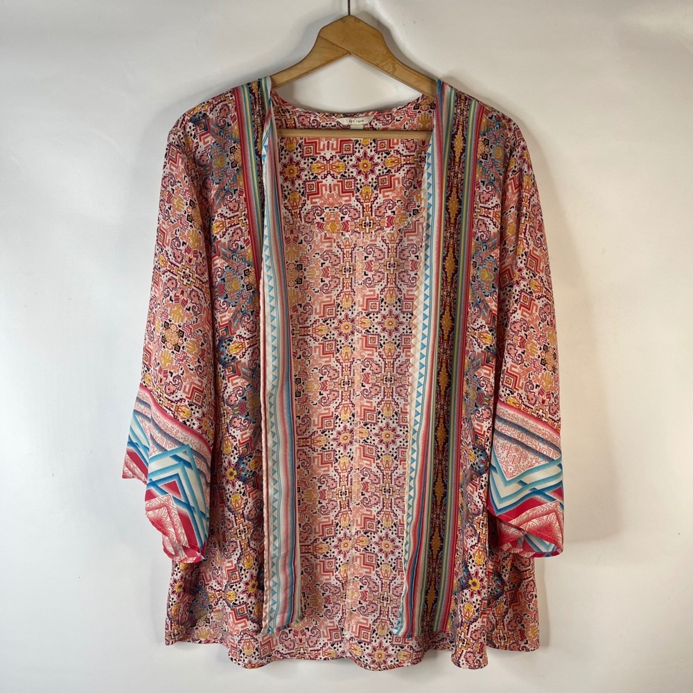 Cato Kimono Wrap Women 18/20W Multicolor Geometric Tribal Boho Layer